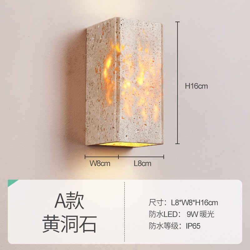 estilo japonés retro cabecera de cama agujero amarillo lámpara de pared de piedra silenciosa balcón sala de estar sofá TV pared de fondo escalera lámpara pasillo