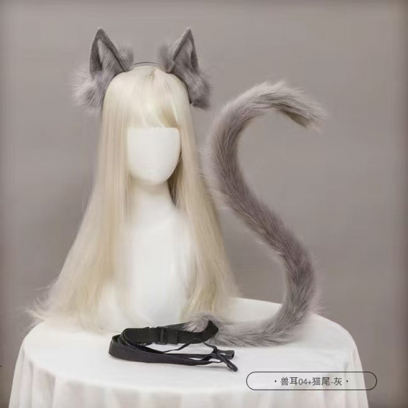 ぬいぐるみ獣耳アクセサリーセット猫耳ヘアバンド猫耳オオカミ耳帽子オオカミテールオオカミフレンズ|undefined