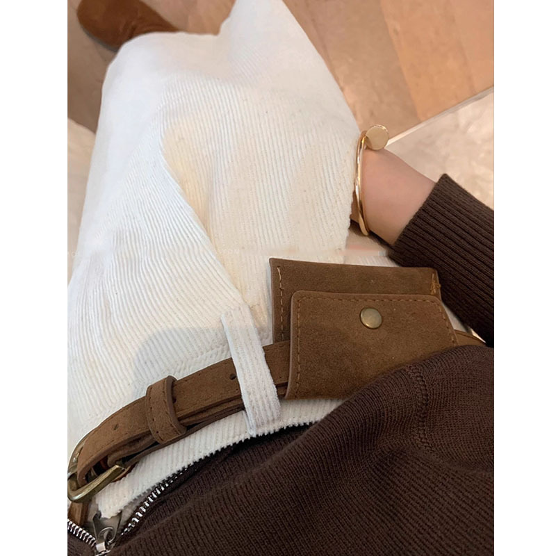 发华厂 米白色灯芯绒休闲裤女2025年秋冬新款棉七分阔腿裤女装潮