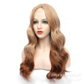 欧美假发 wigs 女士金混渐变色大波浪长卷发 化纤小蕾丝假发头套