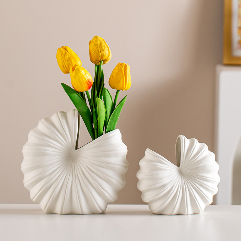 White Minimalist Ceramic Vase Nordic Modern Home Living Room Dining Table Dry Flower Arrangement Cross-border TEMU One-time Shipping