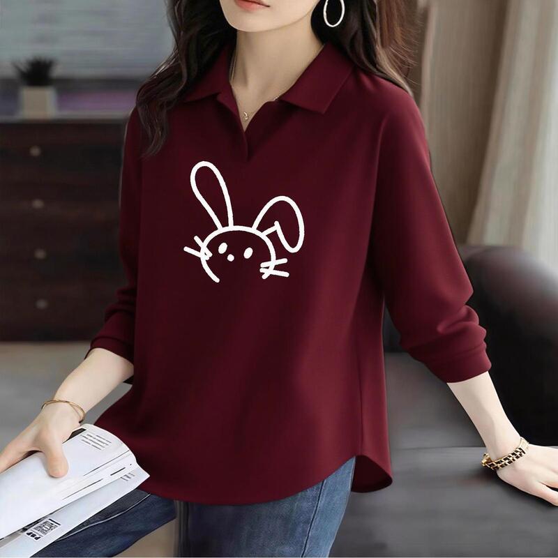 92% Cotton Polo Collar Long-Sleeved T-Shirt for Women Spring & Fall Casual Large Size Korean Style Loose Slimming Look Age-Reducing Printed Lapel Top 92% Cotton Polo Collar Long-Sleeved T-Shirt for Women Spring & Fall Casual Large Size Korean Style Loose Slimming Look Age-Reducing Printed Lapel Top