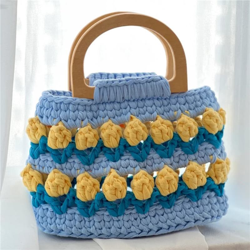Línea de tela de bricolaje tejida a mano Bolso de tulipán Bolso de material Bolso para novias generosas y dulces