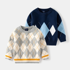 Children's Sweater Wholesale 2023 Autumn and Winter New Boys' Diamond Pattern Sweater Baby Pullover Thickened Sweater Trendy