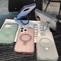 iPhone16 に適したカラフルなツーインワンつや消し携帯電話ケース磁気ホルダー Apple 15Promax 保護カバー 13