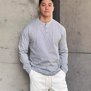 欧美硬汉亨利领t恤ootd肌肉男修身长袖健身训练运动亨利衫潮