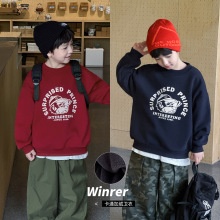 童酷2025男童冬季新款时尚卡通印花宝宝上衣圆领加绒加厚儿童卫衣