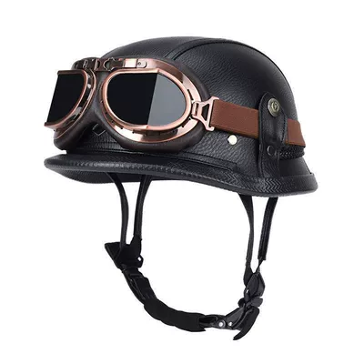 Motosiklet dəbilqələri – Retro Half Helmet for Cruising - m55-56-black-brown-copper-mirror