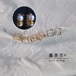 Pure G18K gold platinum rose gold M home earrings empty support Pearl beeswax jade inlay M letter Accessories Wholesale