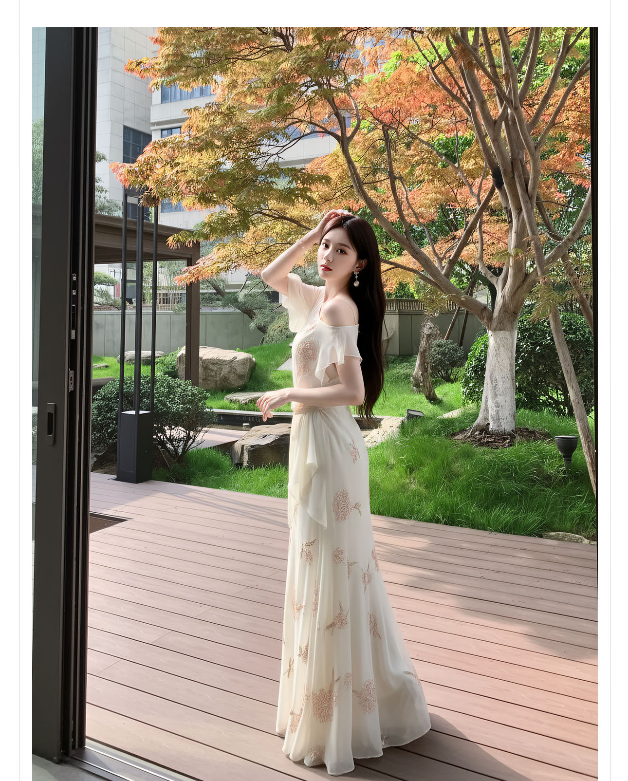 Bộ áo váy nữ tân cổ điển Trung Hoa thêu hoa nhẹ nhàng — Trang chủ, bộ đồ, nửa váy chi tiết 4