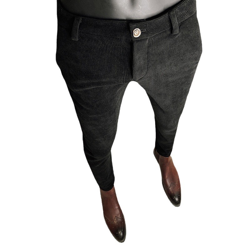 Pantalones de pana elásticos de corte ajustado estilo coreano para hombre, nueva moda casual de negocios para otoño/invierno 2025.