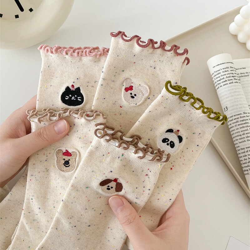 Zhuji Socks Spring/Summer Women's Mid-Calf Socks Sweet Lace Factory Wholesale Women's Socks Warm Stacked Socks with Bowknot