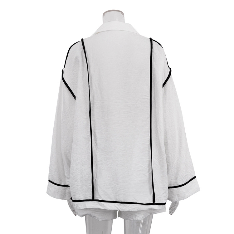 Lazy Women Collared Long Sleeve Cardigan Lace up Loose Fitting Wide Leg Romper Casual Two Piece Sets