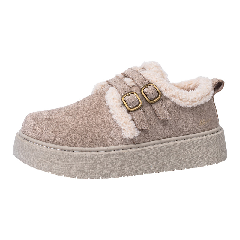 Retro retro nuevo botones de lana Bocken suela gruesa de invierno con zapatos cálidos de mujer cómodos zapatos de algodón coreano al por mayor