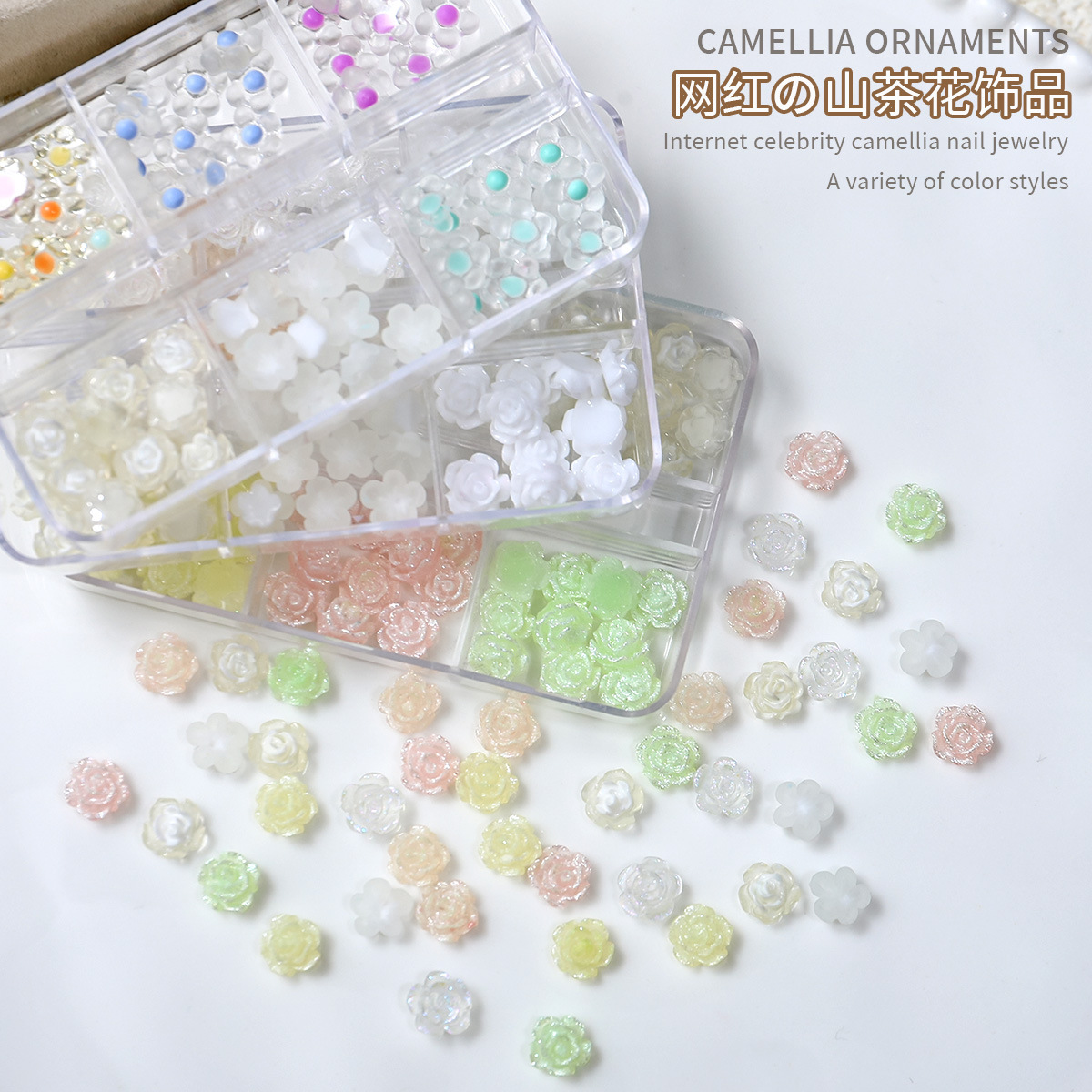 Joyas de manicura DIY 10 piezas de luz nocturna mezcla tridimensional camellia flor decoración conjunto de accesorios de manicura falsas