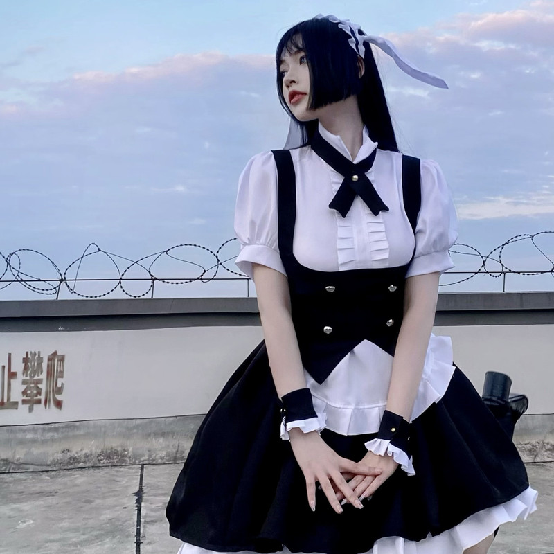 Japanese Maid Black and White Dark Gothic Swallow Vest dress plus size Playful Anime Cosplay Suit