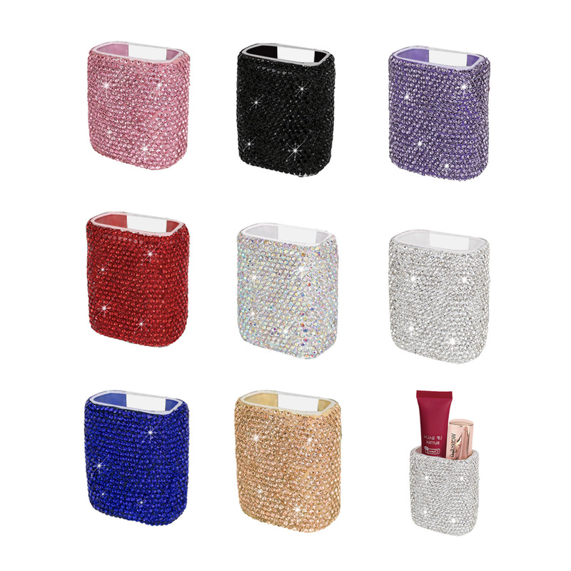 Shiny Rhinestone Car Lipstick Storage Rack Portable Wall-Mounted Diamond-Encrusted Storage Box Cross-Border Foreign Trade Hot Item