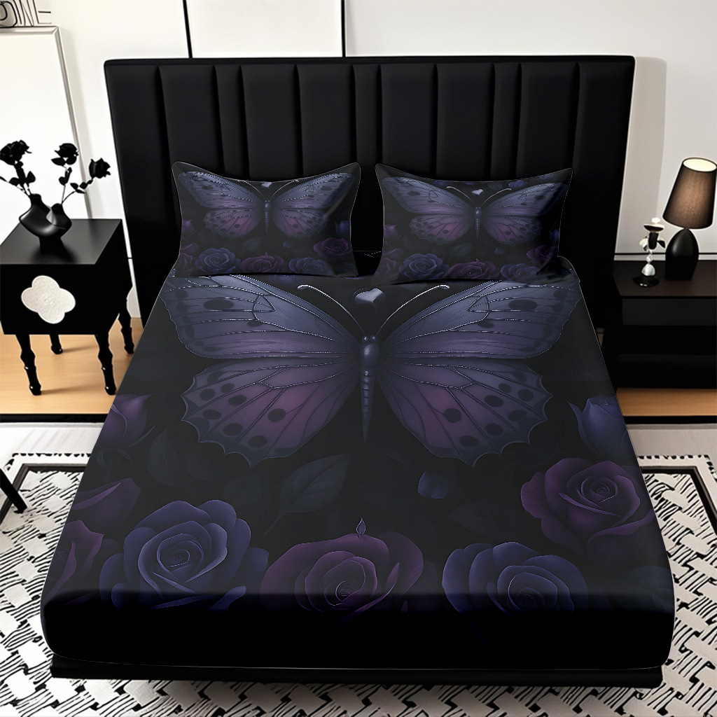 TEMU / JIT Transfronterizo para la serie de mariposas multicolores 3D impresión digital cama cama almohada kit de diseño se puede fijar