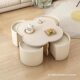 Cream Style Coffee Table Living Room Side Table New Style Small Apartment Modern Simple Creative Internet Celebrity Round Tea Table with Sitting Stool