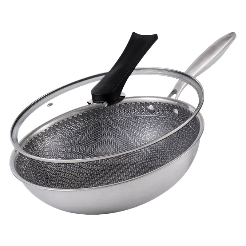 Suministro directo panal doble cara 316 wok acero inoxidable tres capas sin recubrimiento olla antiadherente menos humo fondo plano