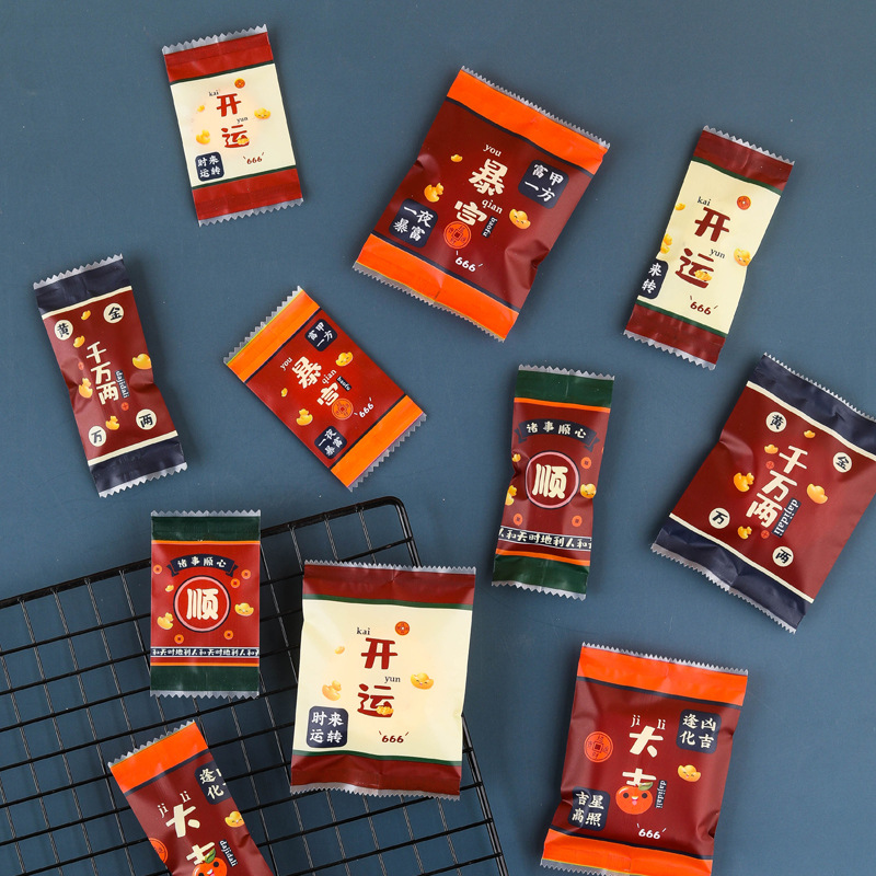 新款港式创意文字雪花酥袋 复古加厚款糖果袋纽扣饼干袋可印刷