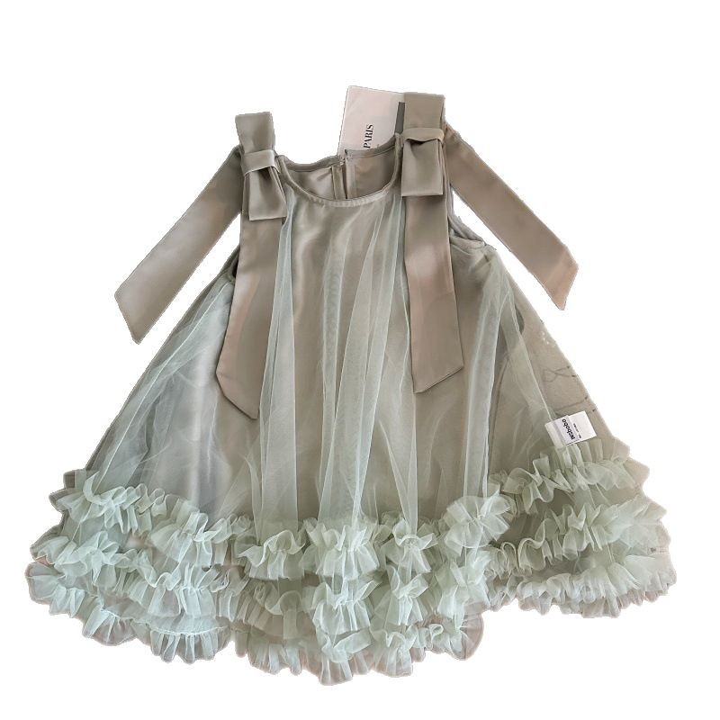 Vestido de Niña Dulce y Bonito, Vestido de Verano con Lazo, Falda de Tul, Vestido de Princesa para Bebé