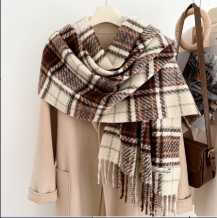 Invierno nuevo bufandas a cuadros de cachemira suave pegajosa flange collar retro grueso calentamiento al por mayor