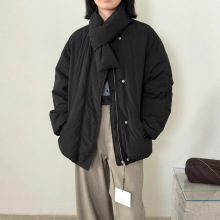 EMONI戴围脖羽绒服女白鸭绒冬季新款时尚百搭保暖面包服外套14442