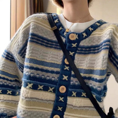 设计感小众宽松圆领单排扣针织衫海洋星重工氛围感毛衣外套开衫女