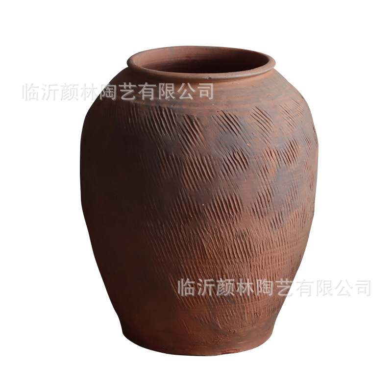 Gran vasija de cerámica de tierra gran vasija de estómago gran vasija de flores de viento tranquilo paisaje decoración residencial vasija de cerámica china estilo Zen retro