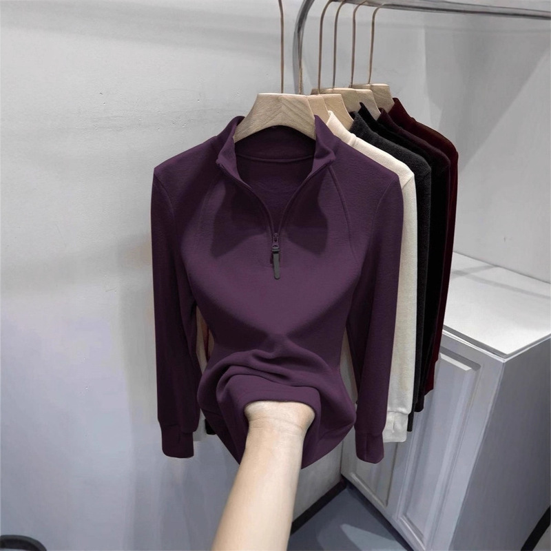 New European-Style German Velvet Half-High Collar Korean Style Half-Zip Long-Sleeved Sweatshirt for Women to Wear Inside and Outside Autumn and Winter Warm Tops for Women New European-Style German Velvet Half-High Collar Korean Style Half-Zip Long-Sleeved Sweatshirt for Women to Wear Inside and Outside Autumn and Winter Warm Tops for Women