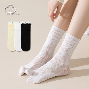 Two Toe Socks Women's Summer Thin Women's Socks Hollow Lace Breathable Thumb Toe Socks Japanese Style Cute Stockings