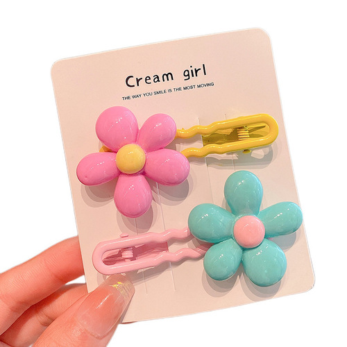 Children cute flower bangs hair clip for girls, Instagram-style, messy hair clips for girls, non-damaging hairpins at the back of the head, hair accessories