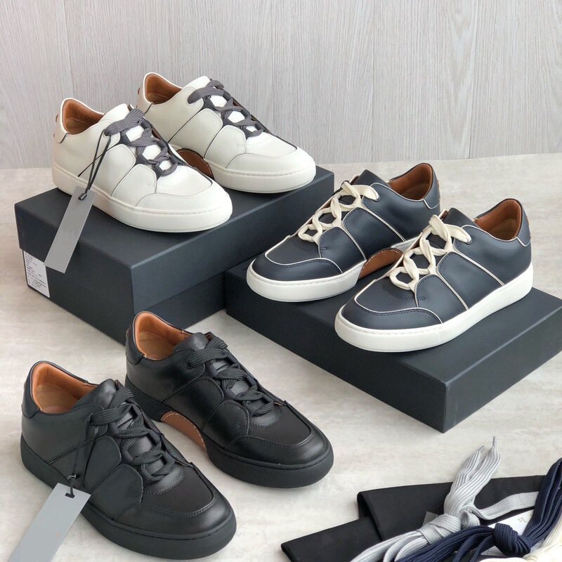 New men's shoes fashion casual shoes top layer cowhide lace color matching running comfortable sneaker round head deerskin shoes