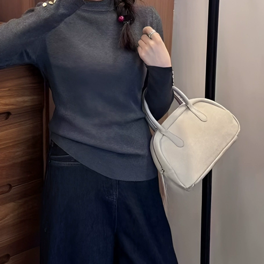 2024 осень и зима новые корейские минималистские пуговицы с полувысоким воротником свитер свитер женский нижний топ