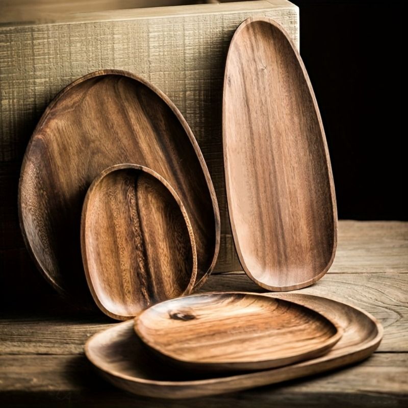 Acacia madera sólida irregular bandeja de madera de alimentos bandeja de madera comercial bandeja de bocadillos bandeja de frutas almacenamiento de dulces