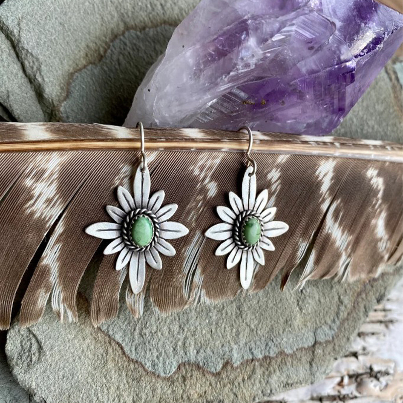 retro ethnic turquoise earrings solar-powered