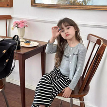 女童夏季韩版字母背心+针织开衫外套+条纹直筒裤儿童时髦三件套装