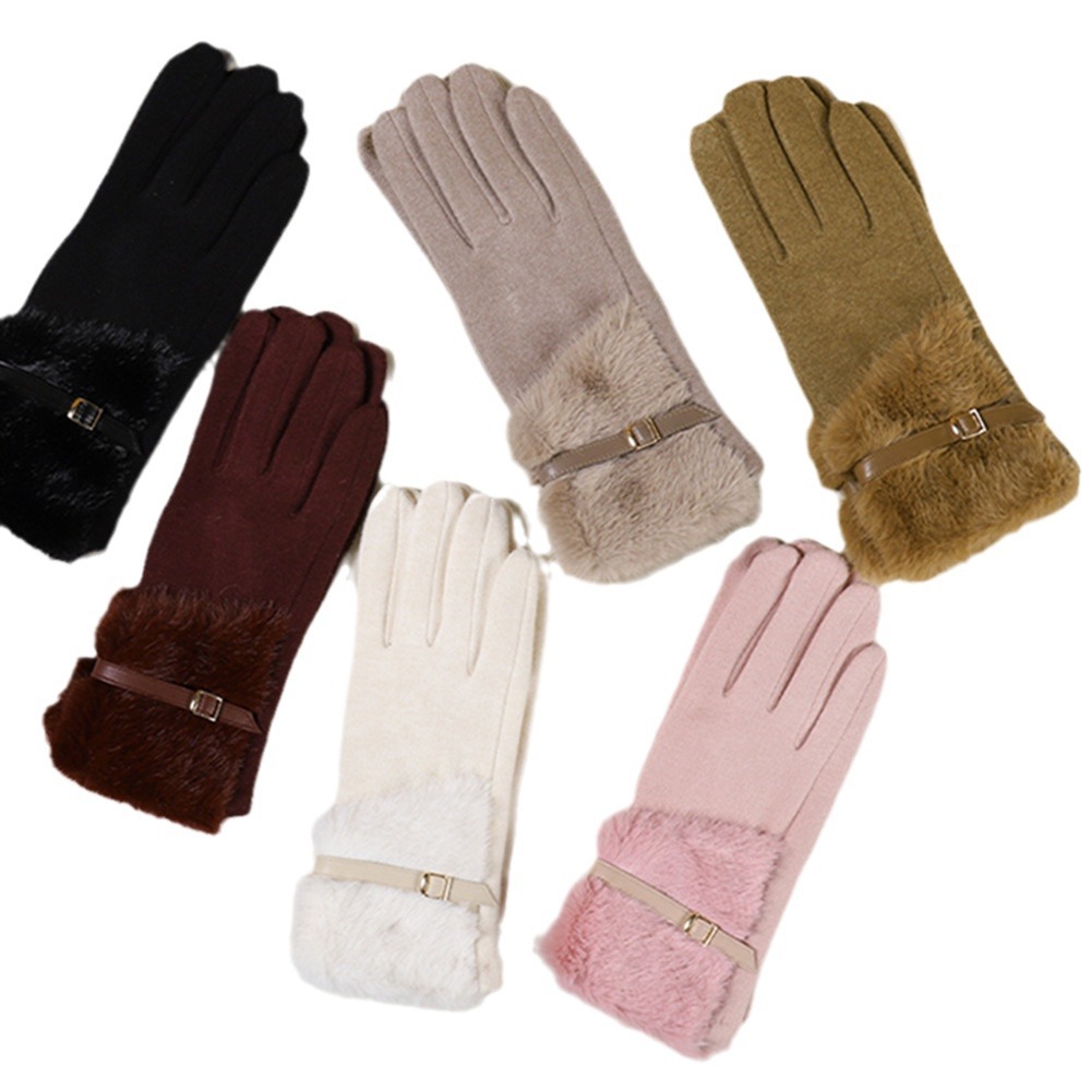 Nuevos guantes de muñeca de cachemira de ajuste de engrosamiento de hebilla metálica de invierno y otoño de color sólido guantes de peluche calientes