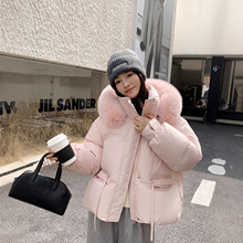 2025冬季新款90白鸭绒连帽真狐狸毛领羽绒服女