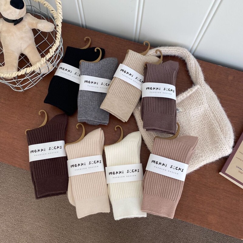 Women's Autumn and Winter Mid-Calf Socks, Soft and Warm Cashmere Socks, Coffee Color Retro Slouch Socks, Cotton Melade Style Socks