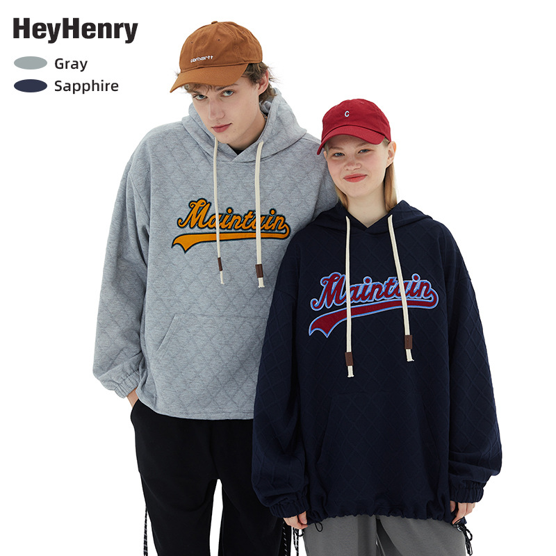 HeyHenry 字母连帽格纹卫衣情侣装秋冬宽松男装潮牌帽衫上衣女生|ms