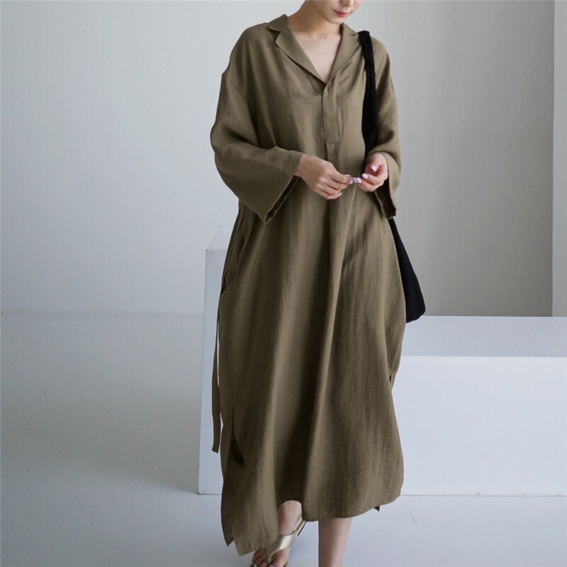 2026 Loose Plus-Size Shirt Dress, Long Over-The-Knee Cotton-Linen Babydoll Dress, Fashionable Slit Irregular Base Dress 2026 Loose Plus-Size Shirt Dress, Long Over-The-Knee Cotton-Linen Babydoll Dress, Fashionable Slit Irregular Base Dress