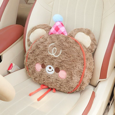 Plush Car Rear Seat Backrest – Headrest - brown-bear-waist-support