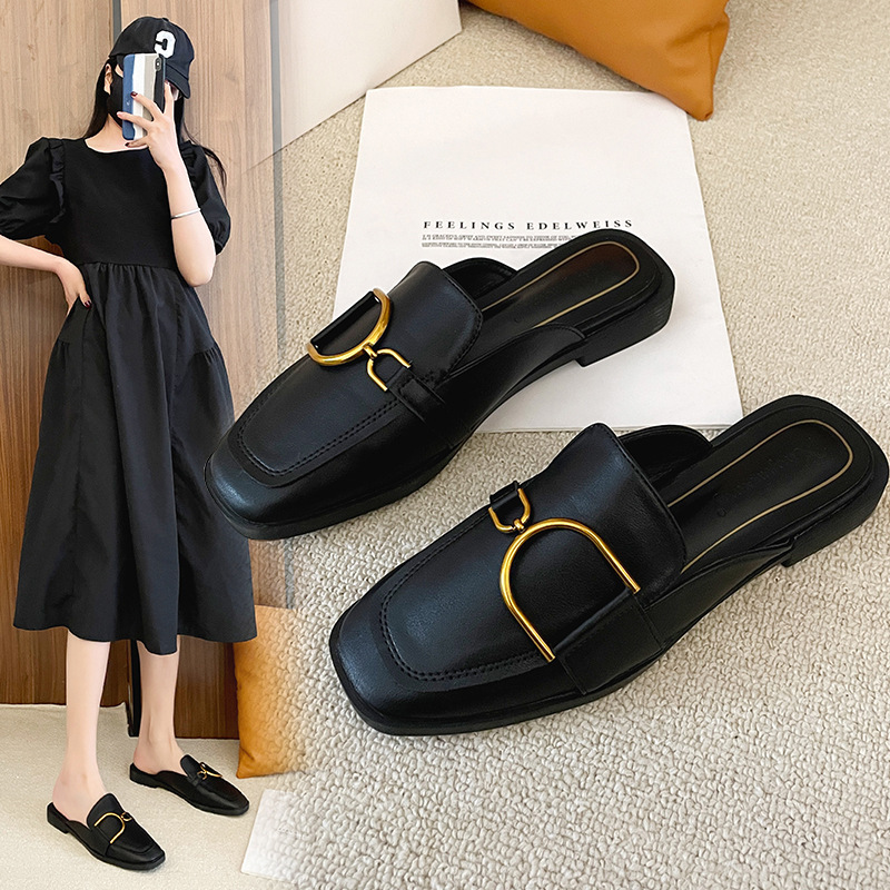 British Style Slippers Women's ins Fashionable Outfit Spring 2022 New Korean Style Flat Lightweight Baotou Half Slippers Shoes