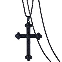 日系哥特风原宿亚文化饰品流行黑色复古合金圆珠十字架吊坠项链