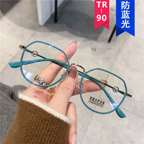  new TR90 anti-blue light glasses frame, retro flat mirrors for women, fashionable without makeup, slimming, can be equipped with myopia glasses