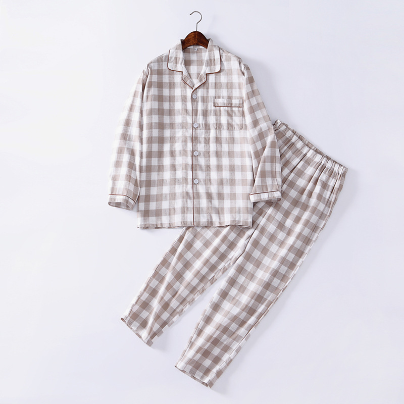 노란색 체크무늬 긴소매 바지