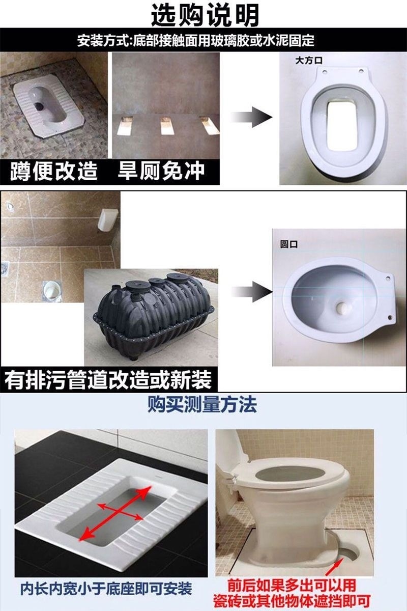 Rural toilet renovation: Dry toilet, ceramic direct-through household squat toilet without flushing, sitting toilet, elderly toilet undefined