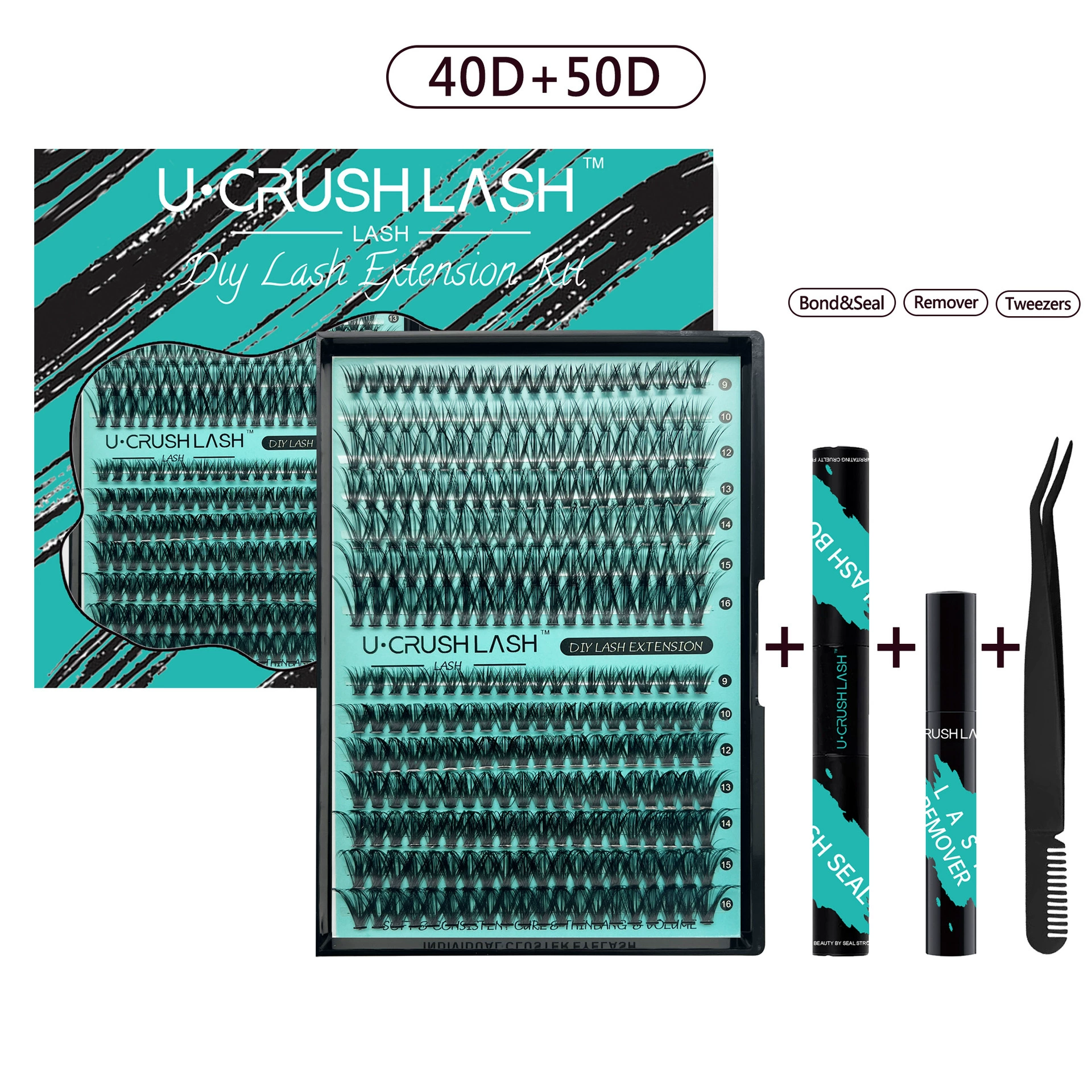 False Eyelash Cluster Set 280 pcs, multi-density D-volume clusters, black display box